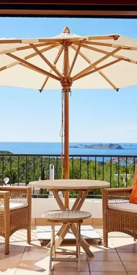 Mediterranean villa built in the hills of Cala Tarida with stunning views of the west coast